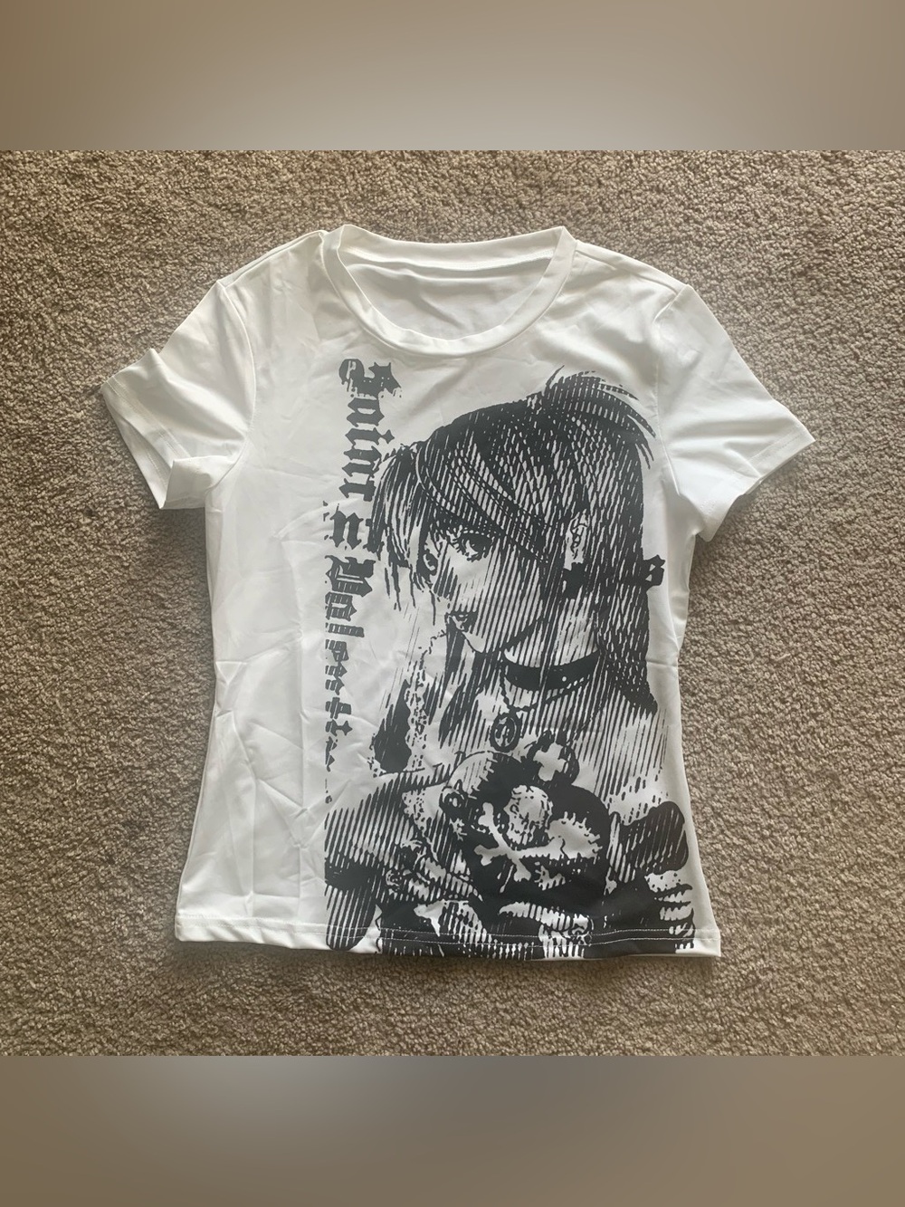 & Other Stories White Tee with Black Anime Graphic